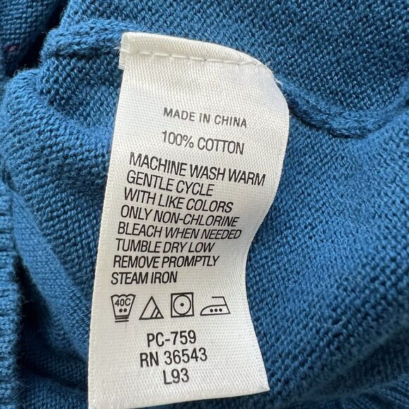 IZOD Womens V-Neck Sweater Size Large Royal Blue Argyle Diamond 100% Cotton Prep - Picture 5 of 5